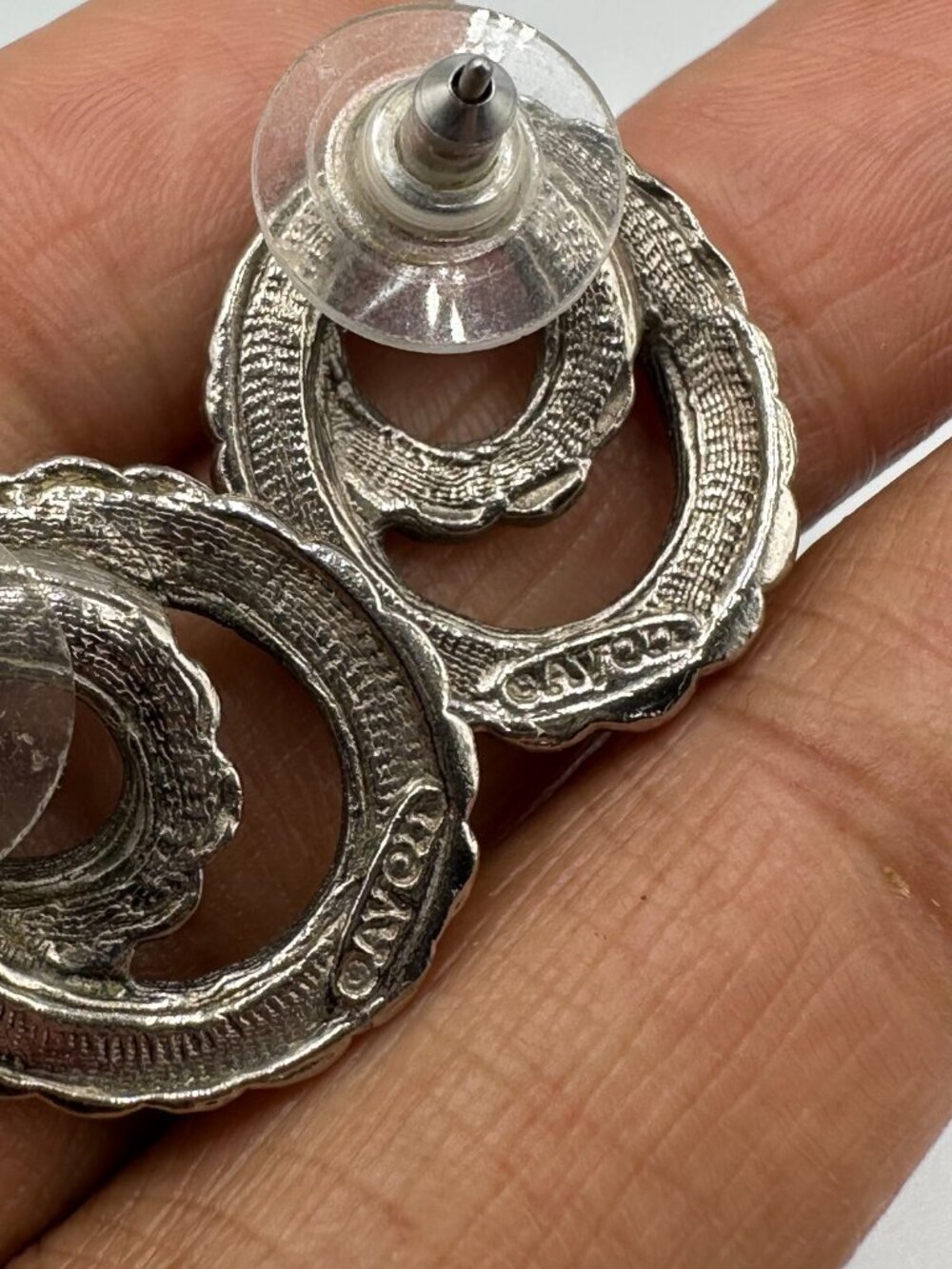 3/$30 Vintage Avon Marcasite Earrings Studs Gunmetal Tone Swirl Posts Pierced 1" - Picture 6 of 10